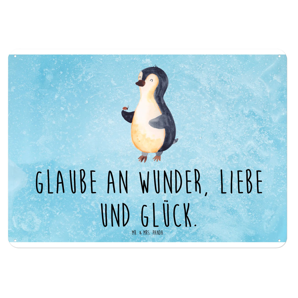 Blechschild Pinguin Marienkäfer Blechschild, Metallschild, Geschenk Schild, Schild, Magnet-Metall-Schild, Deko Schild, Wandschild, Wand-Dekoration, Türschild, Pinguin, Pinguine, Marienkäfer, Liebe, Wunder, Glück, Freude, Lebensfreude