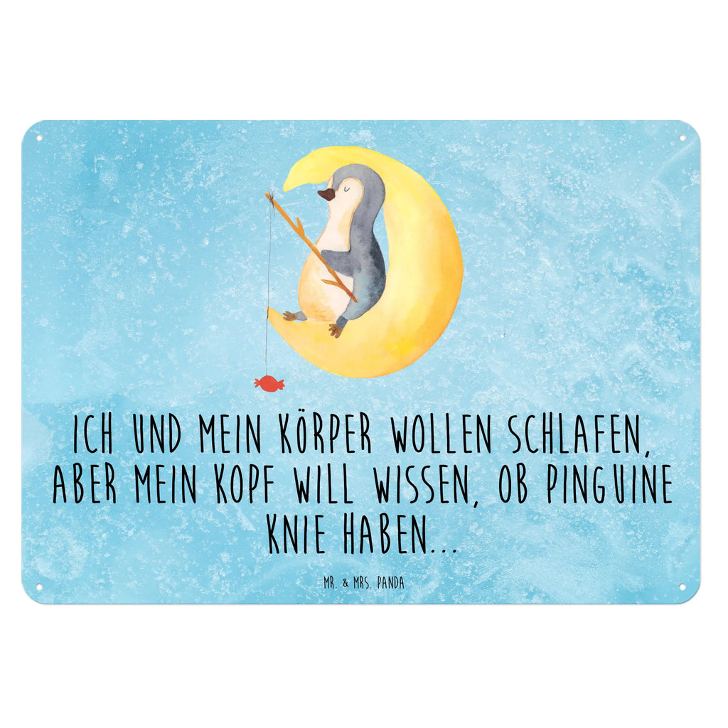 Blechschild Pinguin Mond Blechschild, Metallschild, Geschenk Schild, Schild, Magnet-Metall-Schild, Deko Schild, Wandschild, Wand-Dekoration, Türschild, Pinguin, Pinguine, Spruch, schlafen, Nachtruhe, Einschlafen, Schlafzimmer, Schlafstörungen, Gästezimmer