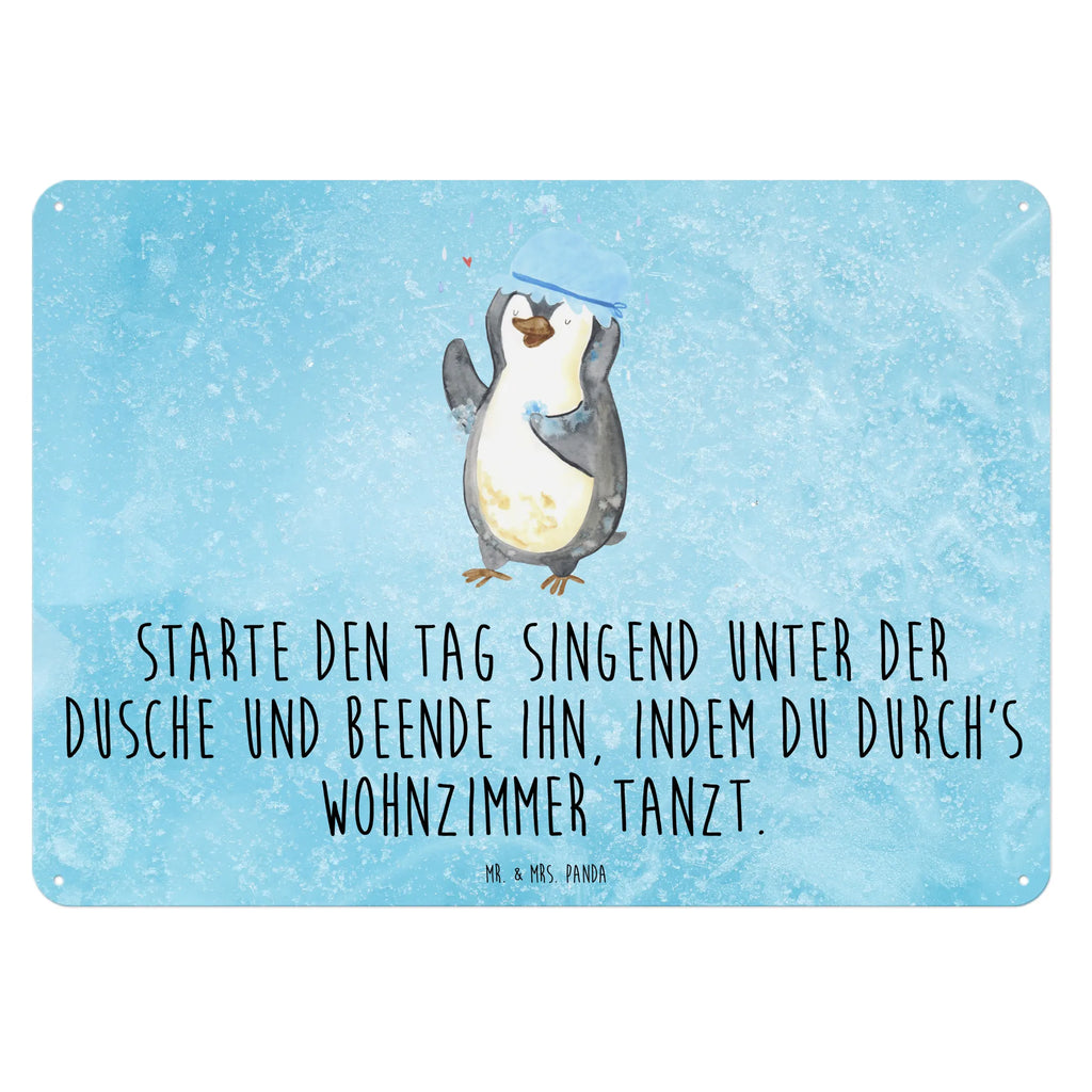 Blechschild Pinguin duscht Blechschild, Metallschild, Geschenk Schild, Schild, Magnet-Metall-Schild, Deko Schild, Wandschild, Wand-Dekoration, Türschild, Pinguin, Pinguine, Dusche, duschen, Lebensmotto, Motivation, Neustart, Neuanfang, glücklich sein