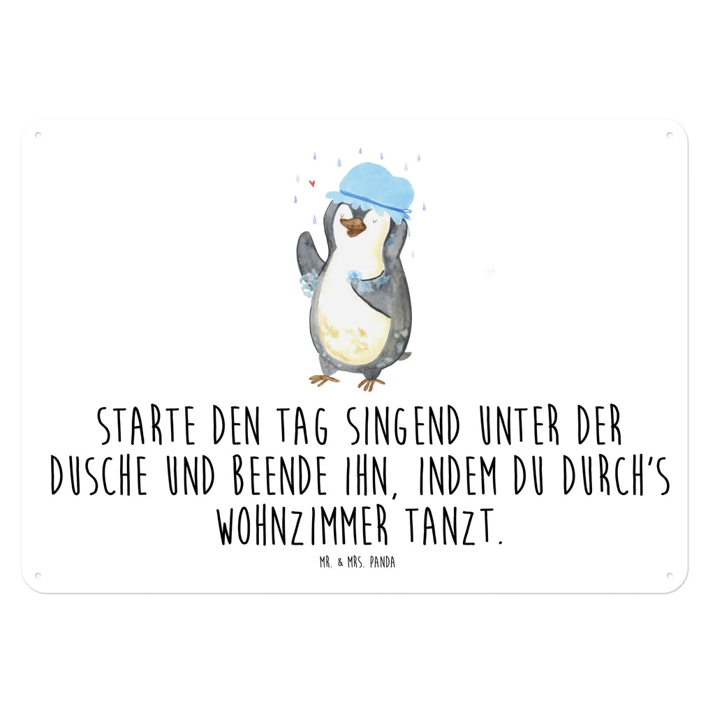 Blechschild Pinguin duscht Blechschild, Metallschild, Geschenk Schild, Schild, Magnet-Metall-Schild, Deko Schild, Wandschild, Wand-Dekoration, Türschild, Pinguin, Pinguine, Dusche, duschen, Lebensmotto, Motivation, Neustart, Neuanfang, glücklich sein