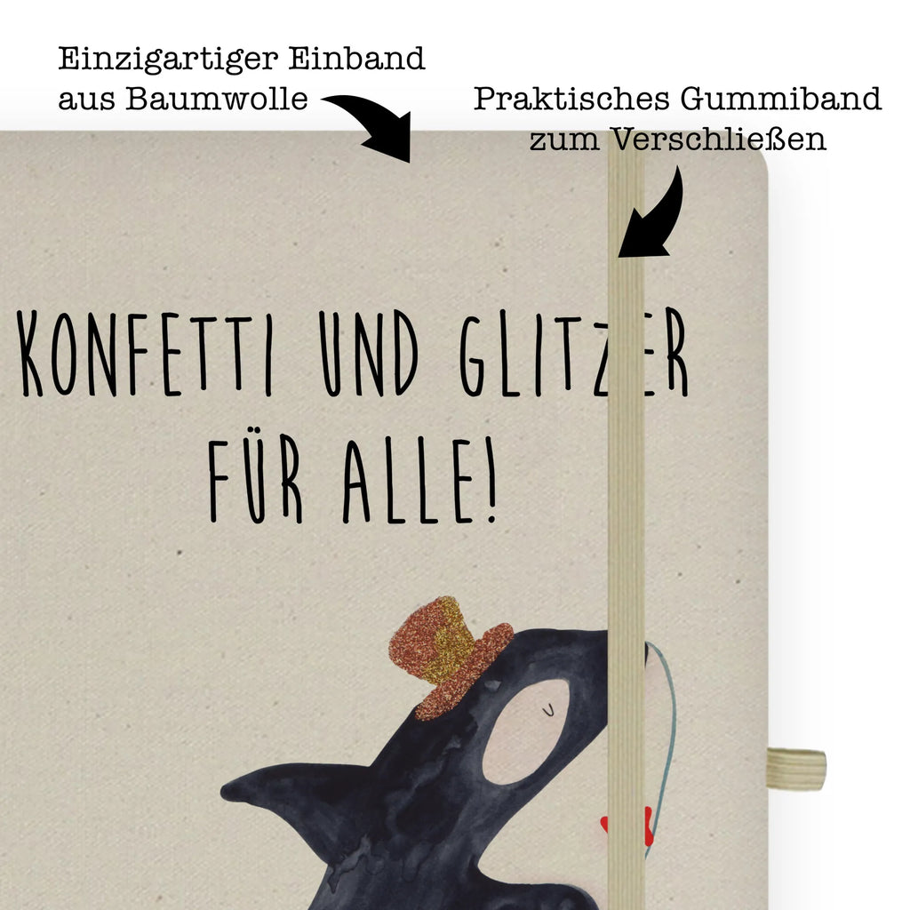 Baumwoll Notizbuch Orca Zylinder Notizen, Eintragebuch, Tagebuch, Notizblock, Adressbuch, Journal, Kladde, Skizzenbuch, Notizheft, Schreibbuch, Schreibheft, Meerestiere, Meer, Urlaub, Narwal, Glitter, Konfetti, Glitzer, Geburtstag, Feier, Fete, Fest, Glückwunsch, Orca