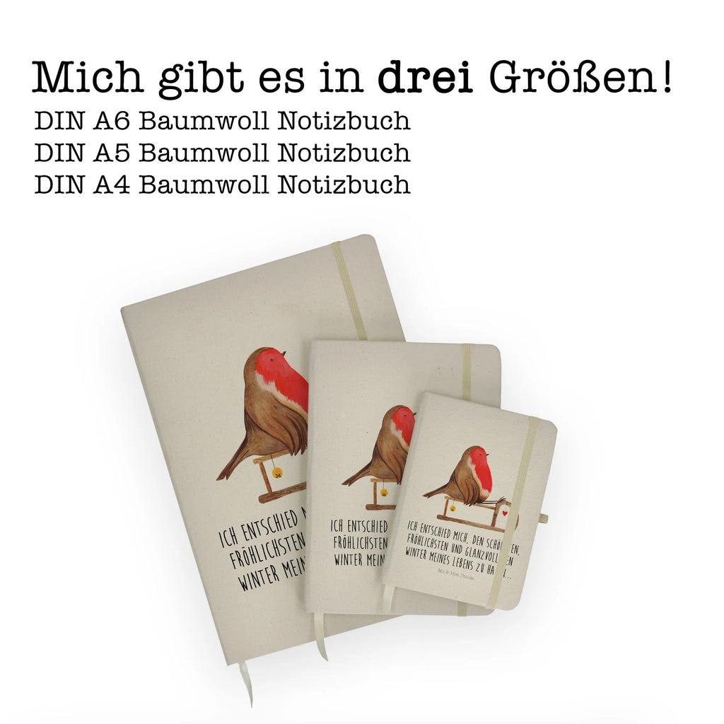 Baumwoll Notizbuch Rotkehlchen Schlitten Notizen, Eintragebuch, Tagebuch, Notizblock, Adressbuch, Journal, Kladde, Skizzenbuch, Notizheft, Schreibbuch, Schreibheft, Winter, Weihnachten, Weihnachtsdeko, Nikolaus, Advent, Heiligabend, Wintermotiv, Schlitten, Vogel