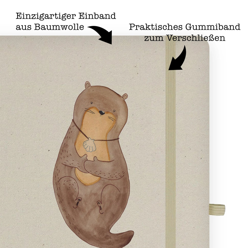 Baumwoll Notizbuch Otter mit Muschelmedaillon Notizen, Eintragebuch, Tagebuch, Notizblock, Adressbuch, Journal, Kladde, Skizzenbuch, Notizheft, Schreibbuch, Schreibheft, Otter, Fischotter, Seeotter, Otterliebe, grübeln, träumen, Motivation, Tagträumen, Büro