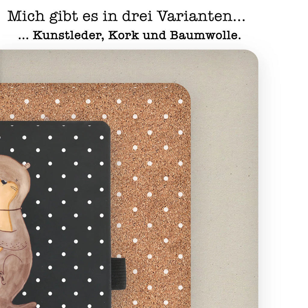 Baumwoll Notizbuch Otter mit Muschelmedaillon Notizen, Eintragebuch, Tagebuch, Notizblock, Adressbuch, Journal, Kladde, Skizzenbuch, Notizheft, Schreibbuch, Schreibheft, Otter, Fischotter, Seeotter, Otterliebe, grübeln, träumen, Motivation, Tagträumen, Büro