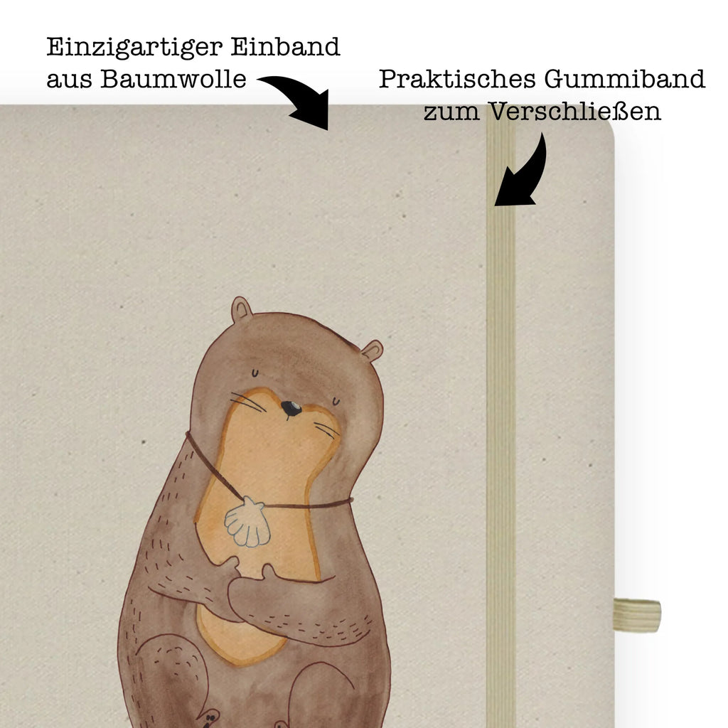 Baumwoll Notizbuch Otter mit Muschelmedaillon Notizen, Eintragebuch, Tagebuch, Notizblock, Adressbuch, Journal, Kladde, Skizzenbuch, Notizheft, Schreibbuch, Schreibheft, Otter, Fischotter, Seeotter, Otterliebe, grübeln, träumen, Motivation, Tagträumen, Büro