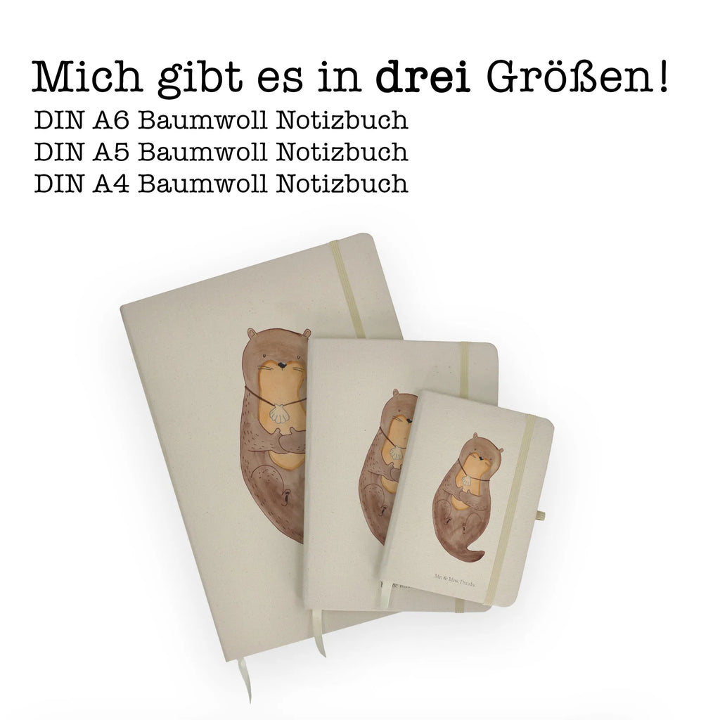 Baumwoll Notizbuch Otter mit Muschelmedaillon Notizen, Eintragebuch, Tagebuch, Notizblock, Adressbuch, Journal, Kladde, Skizzenbuch, Notizheft, Schreibbuch, Schreibheft, Otter, Fischotter, Seeotter, Otterliebe, grübeln, träumen, Motivation, Tagträumen, Büro