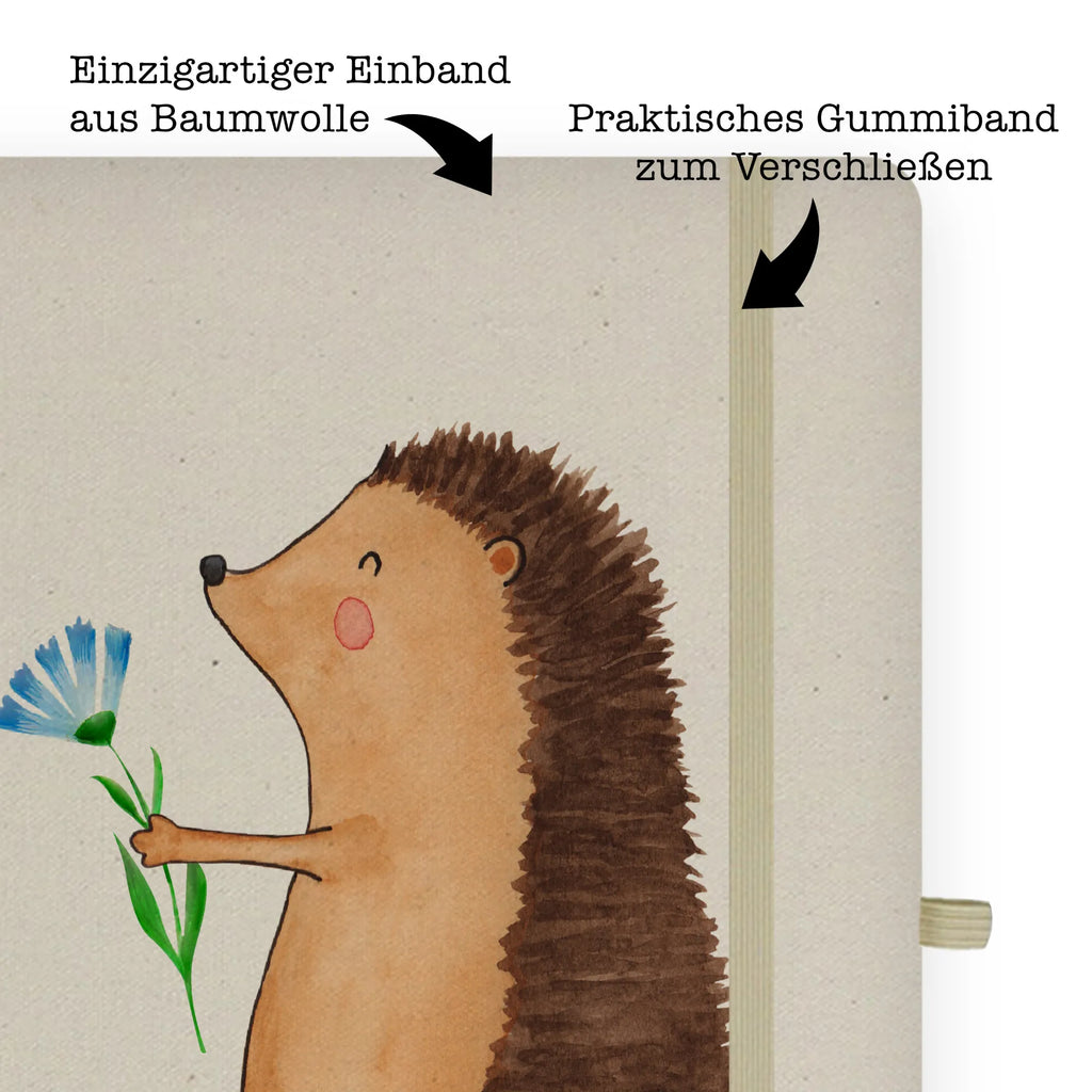 Baumwoll Notizbuch Igel mit Blume Notizen, Eintragebuch, Tagebuch, Notizblock, Adressbuch, Journal, Kladde, Skizzenbuch, Notizheft, Schreibbuch, Schreibheft, Tiermotive, Gute Laune, lustige Sprüche, Tiere, Igel, Gute Besserung, Genesungswünsche, Krankheit, Krankenhaus, krank, Besuch