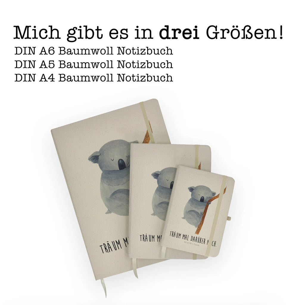 Baumwoll Notizbuch Koalabär Notizen, Eintragebuch, Tagebuch, Notizblock, Adressbuch, Journal, Kladde, Skizzenbuch, Notizheft, Schreibbuch, Schreibheft, Tiermotive, Gute Laune, lustige Sprüche, Tiere, Koala, träumen, Traum, schlafen, Schlafzimmer, Traumland, Bär, Koalabär