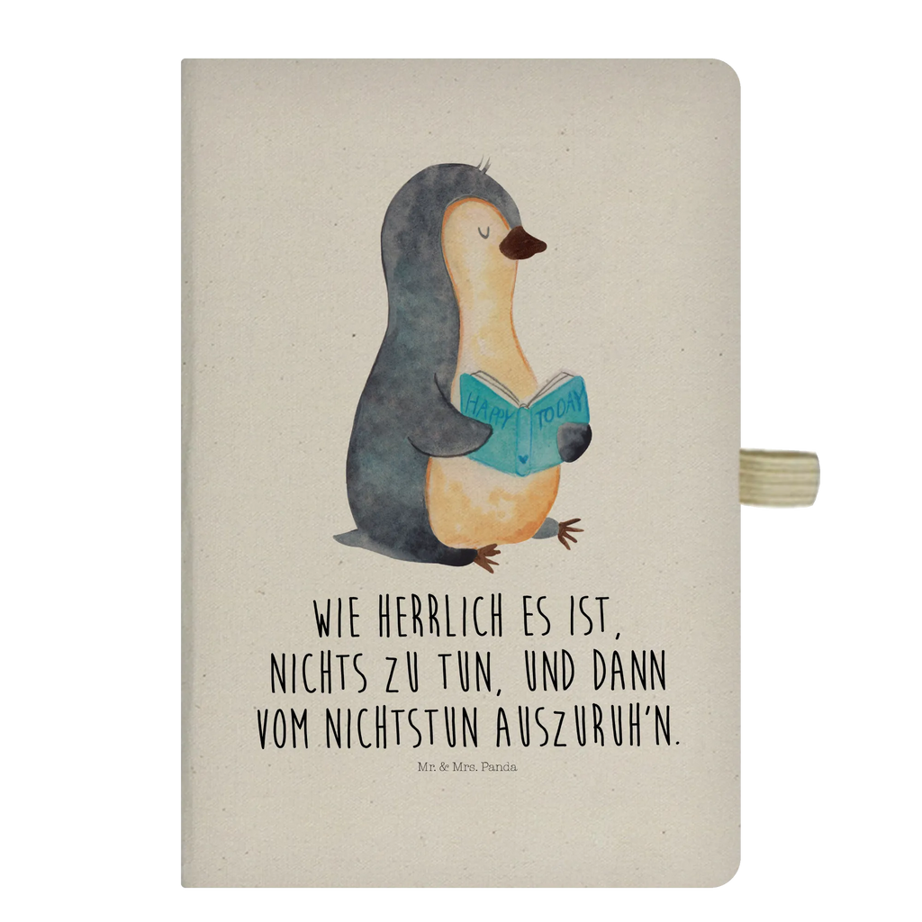 Baumwoll Notizbuch Pinguin Buch Notizen, Eintragebuch, Tagebuch, Notizblock, Adressbuch, Journal, Kladde, Skizzenbuch, Notizheft, Schreibbuch, Schreibheft, Pinguin, Pinguine, Buch, Lesen, Bücherwurm, Nichtstun, Faulenzen, Ferien, Urlaub, Freizeit