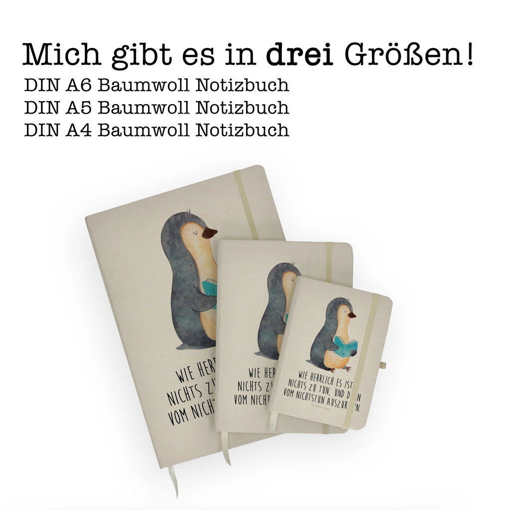 Baumwoll Notizbuch Pinguin Buch Notizen, Eintragebuch, Tagebuch, Notizblock, Adressbuch, Journal, Kladde, Skizzenbuch, Notizheft, Schreibbuch, Schreibheft, Pinguin, Pinguine, Buch, Lesen, Bücherwurm, Nichtstun, Faulenzen, Ferien, Urlaub, Freizeit