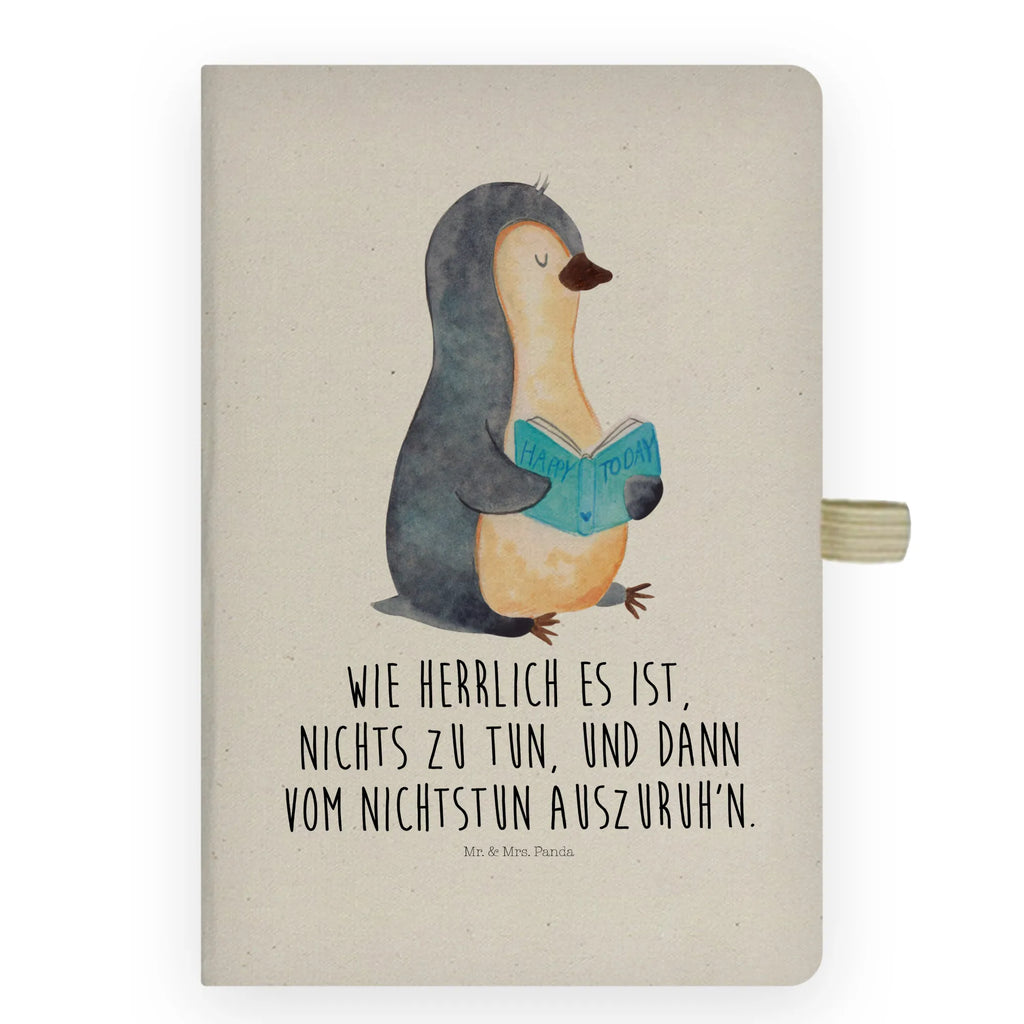 Baumwoll Notizbuch Pinguin Buch Notizen, Eintragebuch, Tagebuch, Notizblock, Adressbuch, Journal, Kladde, Skizzenbuch, Notizheft, Schreibbuch, Schreibheft, Pinguin, Pinguine, Buch, Lesen, Bücherwurm, Nichtstun, Faulenzen, Ferien, Urlaub, Freizeit