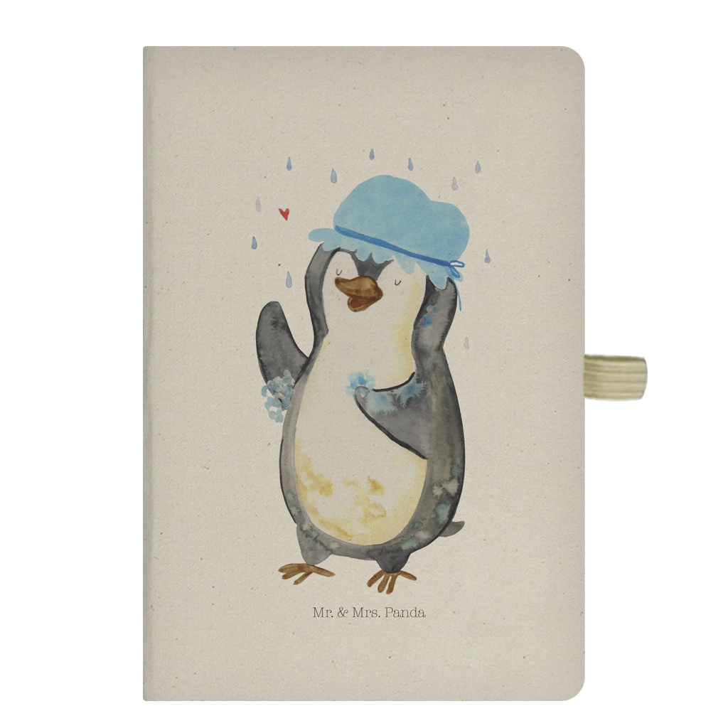 Baumwoll Notizbuch Pinguin duscht Notizen, Eintragebuch, Tagebuch, Notizblock, Adressbuch, Journal, Kladde, Skizzenbuch, Notizheft, Schreibbuch, Schreibheft, Pinguin, Pinguine, Dusche, duschen, Lebensmotto, Motivation, Neustart, Neuanfang, glücklich sein