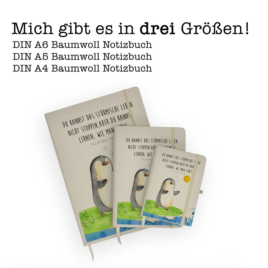 Baumwoll Notizbuch Pinguin Surfer Notizen, Eintragebuch, Tagebuch, Notizblock, Adressbuch, Journal, Kladde, Skizzenbuch, Notizheft, Schreibbuch, Schreibheft, Pinguin, Pinguine, surfen, Surfer, Hawaii, Urlaub, Wellen, Wellen reiten, Portugal