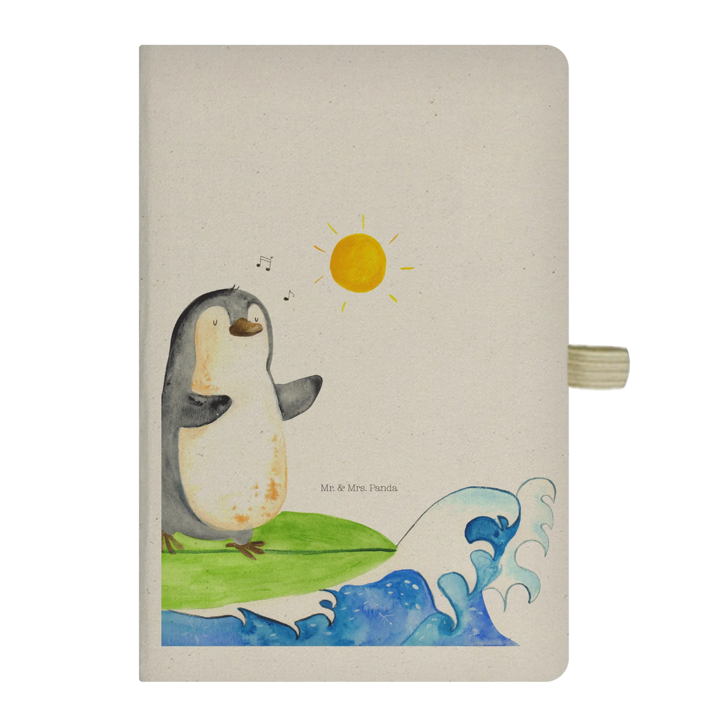 Baumwoll Notizbuch Pinguin Surfer Notizen, Eintragebuch, Tagebuch, Notizblock, Adressbuch, Journal, Kladde, Skizzenbuch, Notizheft, Schreibbuch, Schreibheft, Pinguin, Pinguine, surfen, Surfer, Hawaii, Urlaub, Wellen, Wellen reiten, Portugal