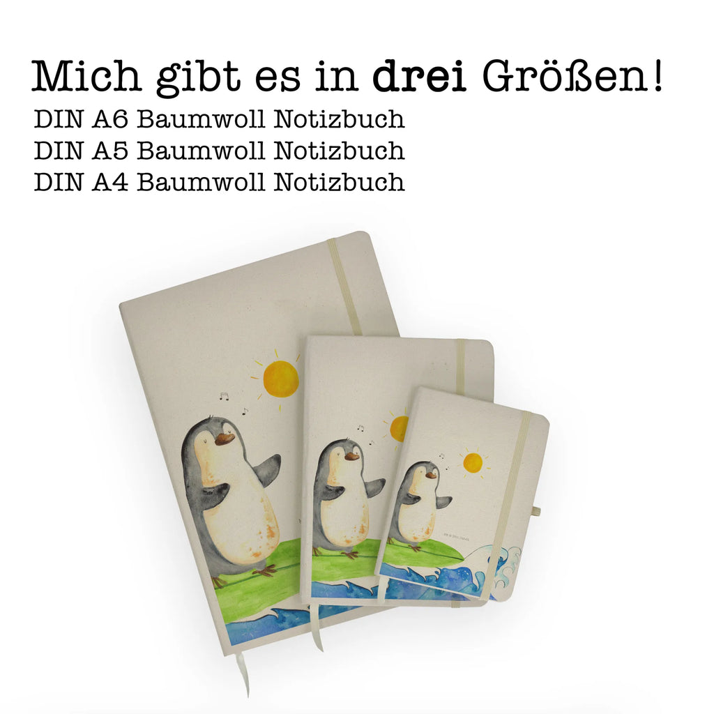 Baumwoll Notizbuch Pinguin Surfer Notizen, Eintragebuch, Tagebuch, Notizblock, Adressbuch, Journal, Kladde, Skizzenbuch, Notizheft, Schreibbuch, Schreibheft, Pinguin, Pinguine, surfen, Surfer, Hawaii, Urlaub, Wellen, Wellen reiten, Portugal