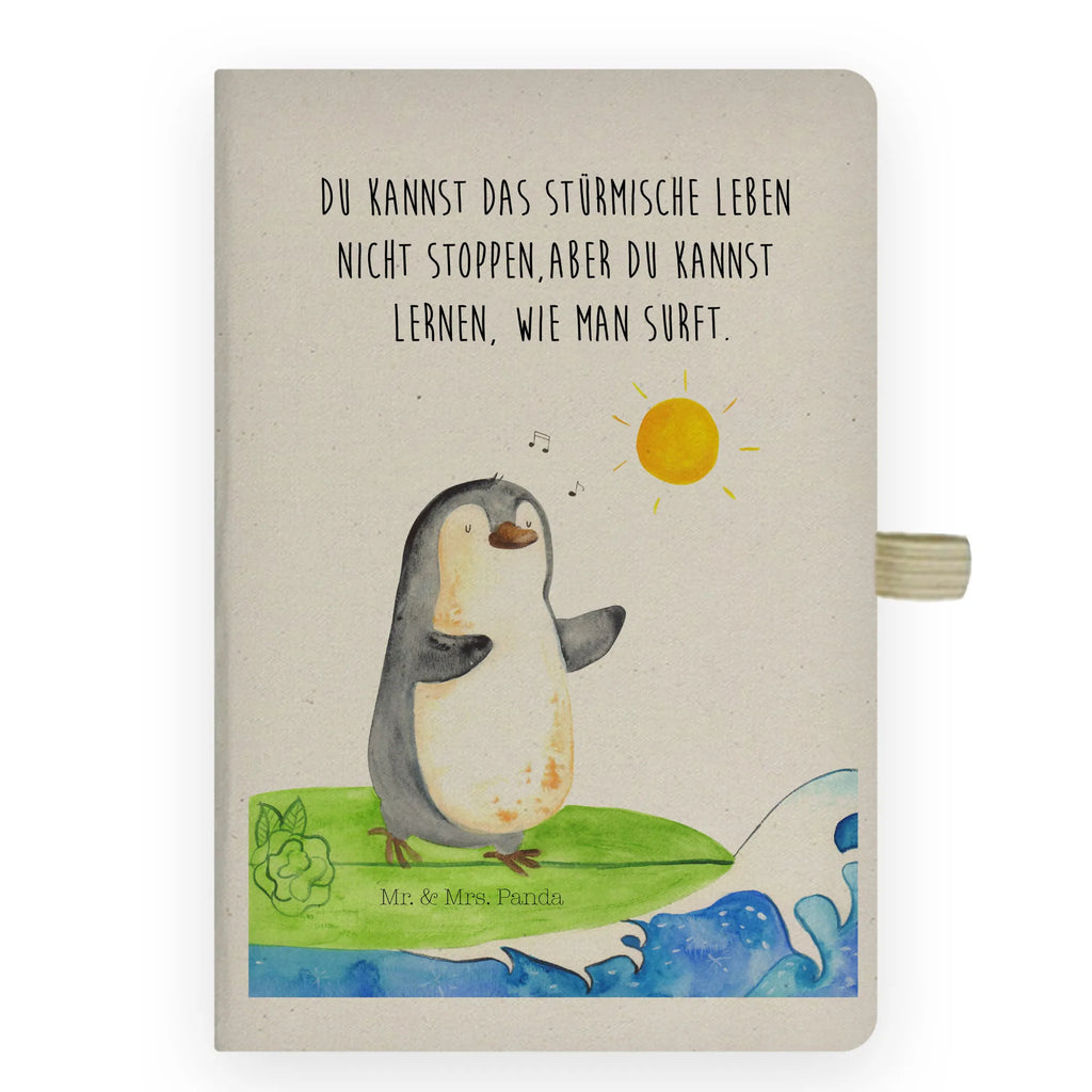 Baumwoll Notizbuch Pinguin Surfer Notizen, Eintragebuch, Tagebuch, Notizblock, Adressbuch, Journal, Kladde, Skizzenbuch, Notizheft, Schreibbuch, Schreibheft, Pinguin, Pinguine, surfen, Surfer, Hawaii, Urlaub, Wellen, Wellen reiten, Portugal