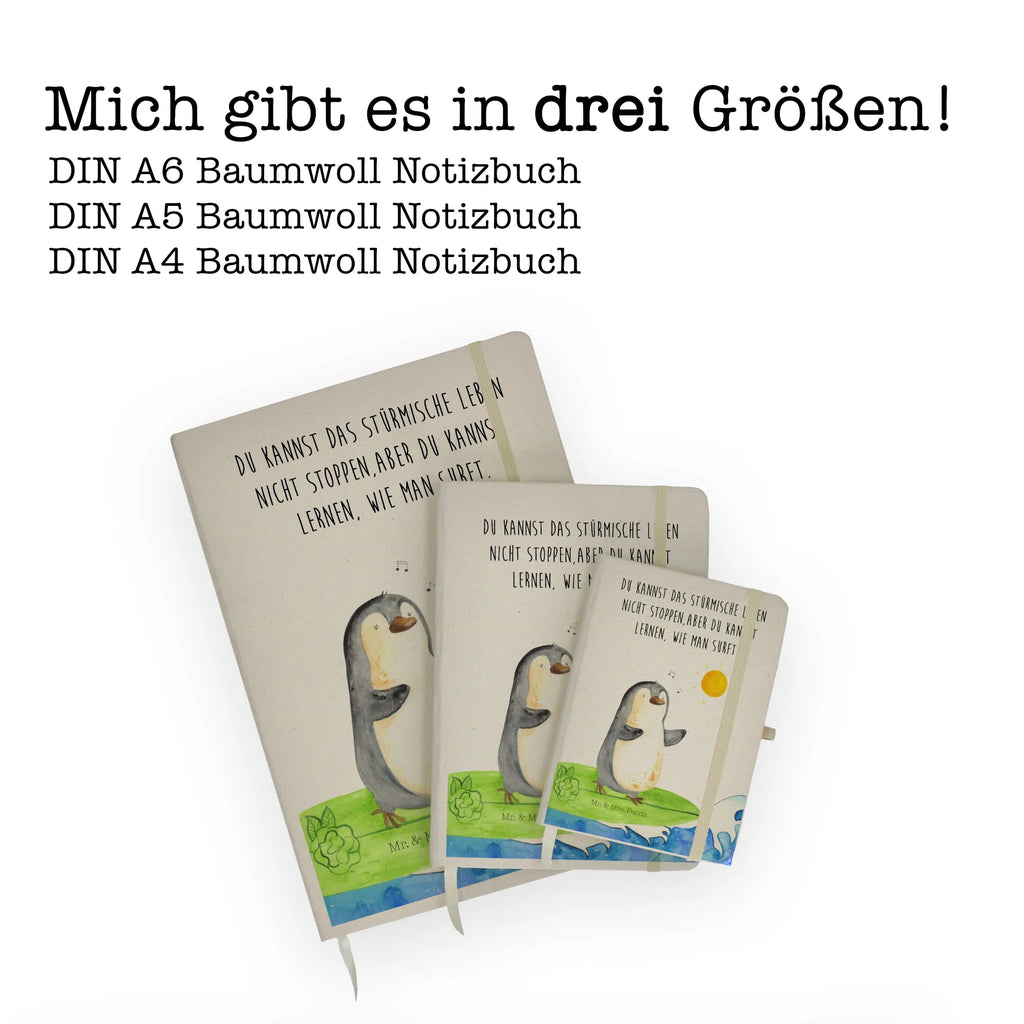 Baumwoll Notizbuch Pinguin Surfer Notizen, Eintragebuch, Tagebuch, Notizblock, Adressbuch, Journal, Kladde, Skizzenbuch, Notizheft, Schreibbuch, Schreibheft, Pinguin, Pinguine, surfen, Surfer, Hawaii, Urlaub, Wellen, Wellen reiten, Portugal