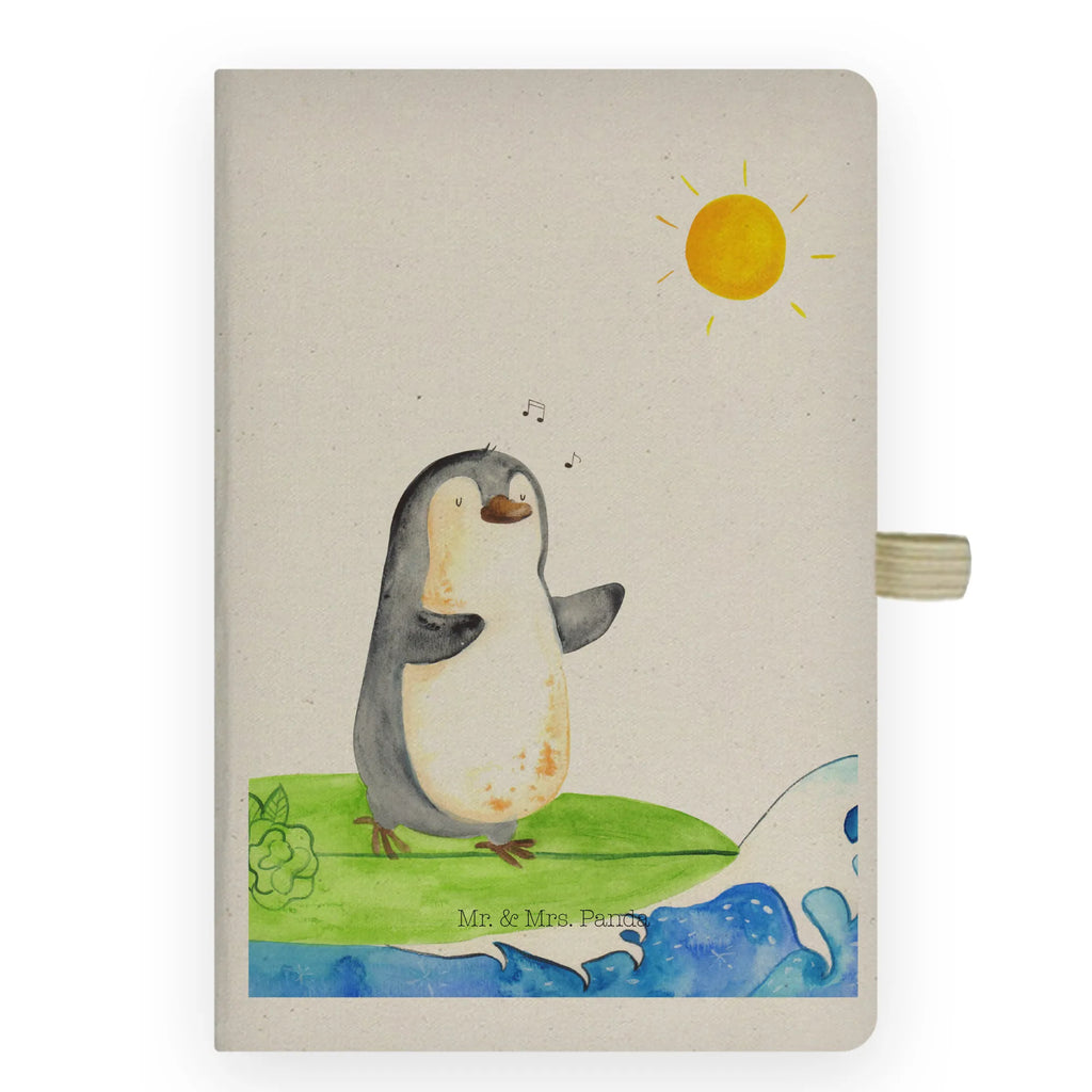 Baumwoll Notizbuch Pinguin Surfer Notizen, Eintragebuch, Tagebuch, Notizblock, Adressbuch, Journal, Kladde, Skizzenbuch, Notizheft, Schreibbuch, Schreibheft, Pinguin, Pinguine, surfen, Surfer, Hawaii, Urlaub, Wellen, Wellen reiten, Portugal