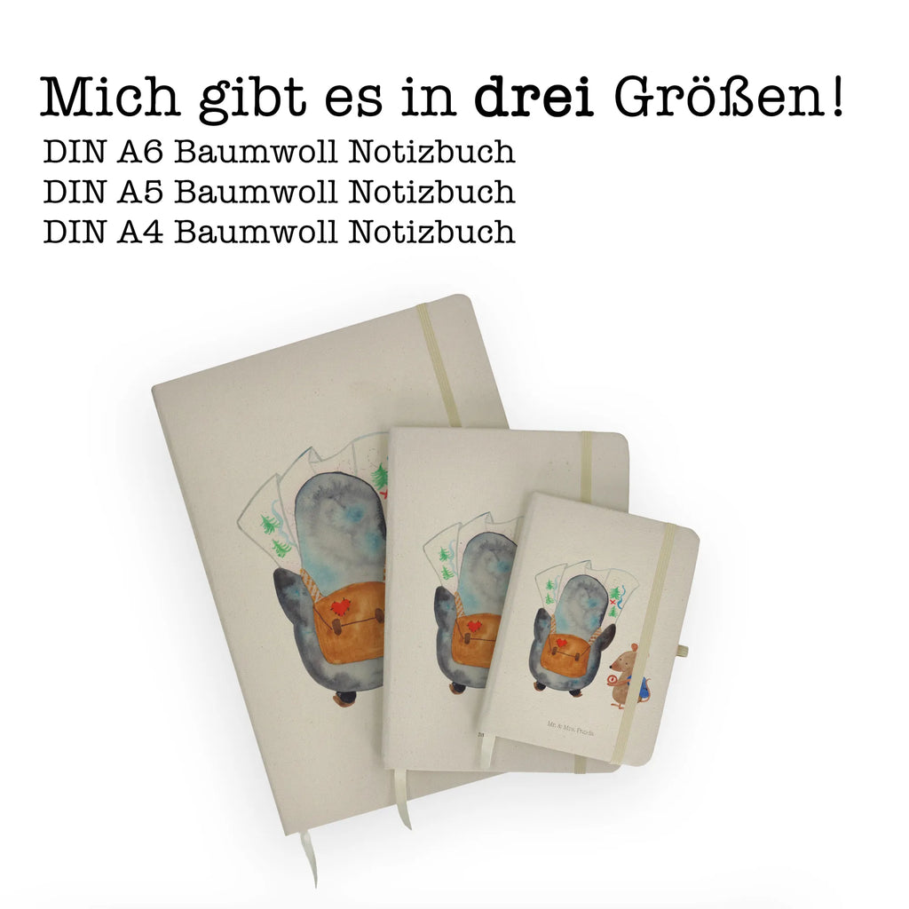 Baumwoll Notizbuch Pinguin & Maus Wanderer Notizen, Eintragebuch, Tagebuch, Notizblock, Adressbuch, Journal, Kladde, Skizzenbuch, Notizheft, Schreibbuch, Schreibheft, Pinguin, Pinguine, Abenteurer, Abenteuer, Roadtrip, Ausflug, Wanderlust, wandern