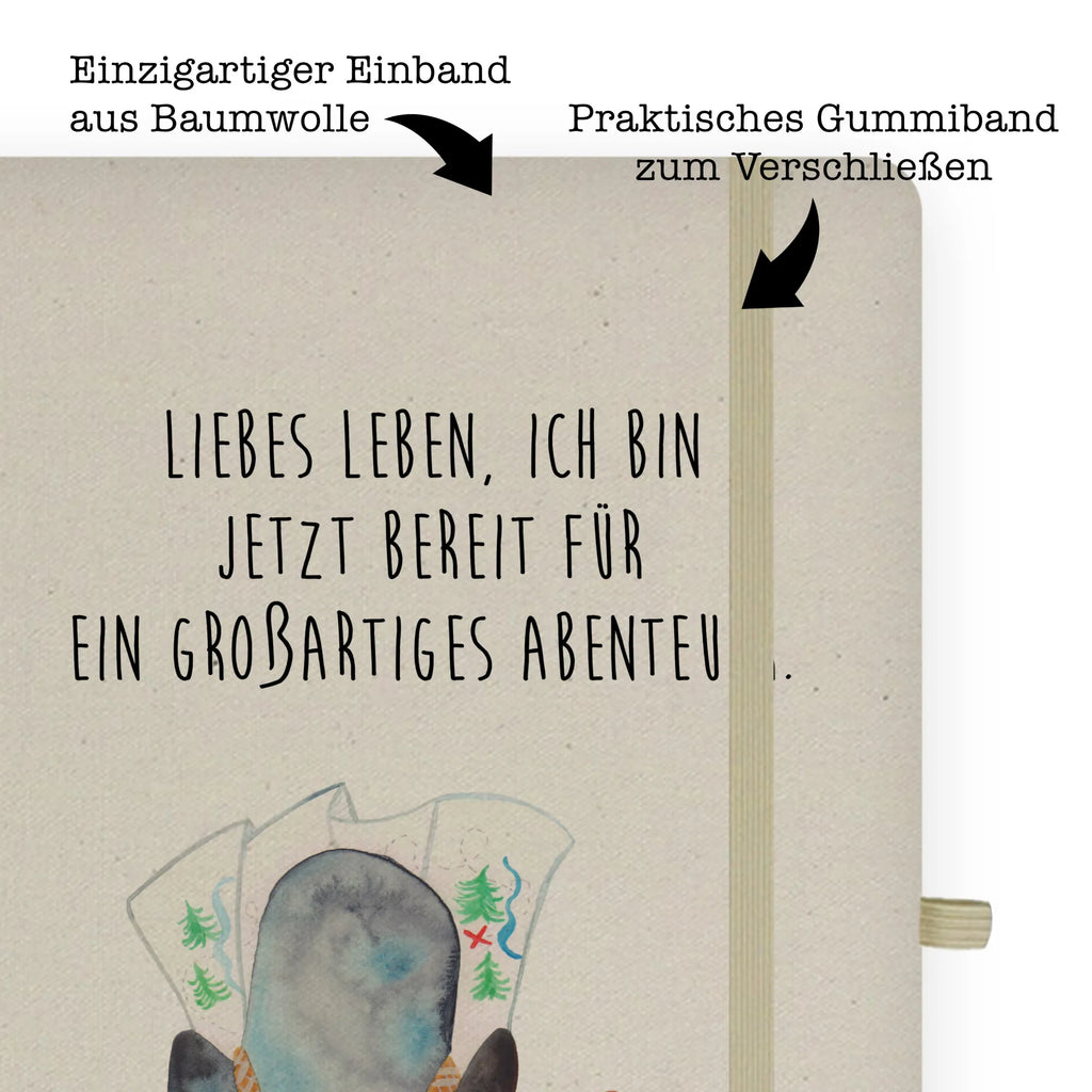 Baumwoll Notizbuch Pinguin & Maus Wanderer Notizen, Eintragebuch, Tagebuch, Notizblock, Adressbuch, Journal, Kladde, Skizzenbuch, Notizheft, Schreibbuch, Schreibheft, Pinguin, Pinguine, Abenteurer, Abenteuer, Roadtrip, Ausflug, Wanderlust, wandern