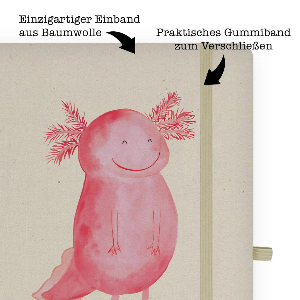 Baumwoll Notizbuch Axolotl glücklich Notizen, Eintragebuch, Tagebuch, Notizblock, Adressbuch, Journal, Kladde, Skizzenbuch, Notizheft, Schreibbuch, Schreibheft, Axolotl, Molch, Axolot, Schwanzlurch, Lurch, Lurche, Motivation, gute Laune