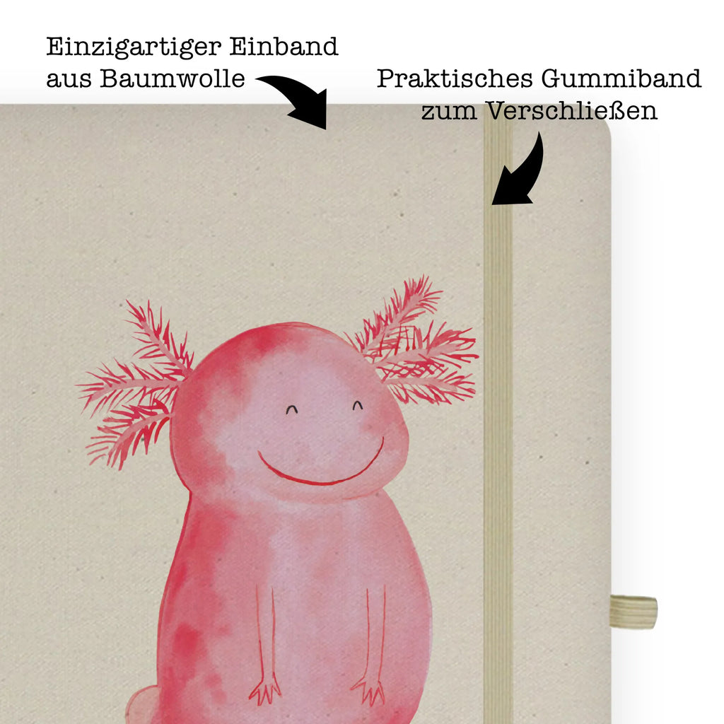 Baumwoll Notizbuch Axolotl glücklich Notizen, Eintragebuch, Tagebuch, Notizblock, Adressbuch, Journal, Kladde, Skizzenbuch, Notizheft, Schreibbuch, Schreibheft, Axolotl, Molch, Axolot, Schwanzlurch, Lurch, Lurche, Motivation, gute Laune