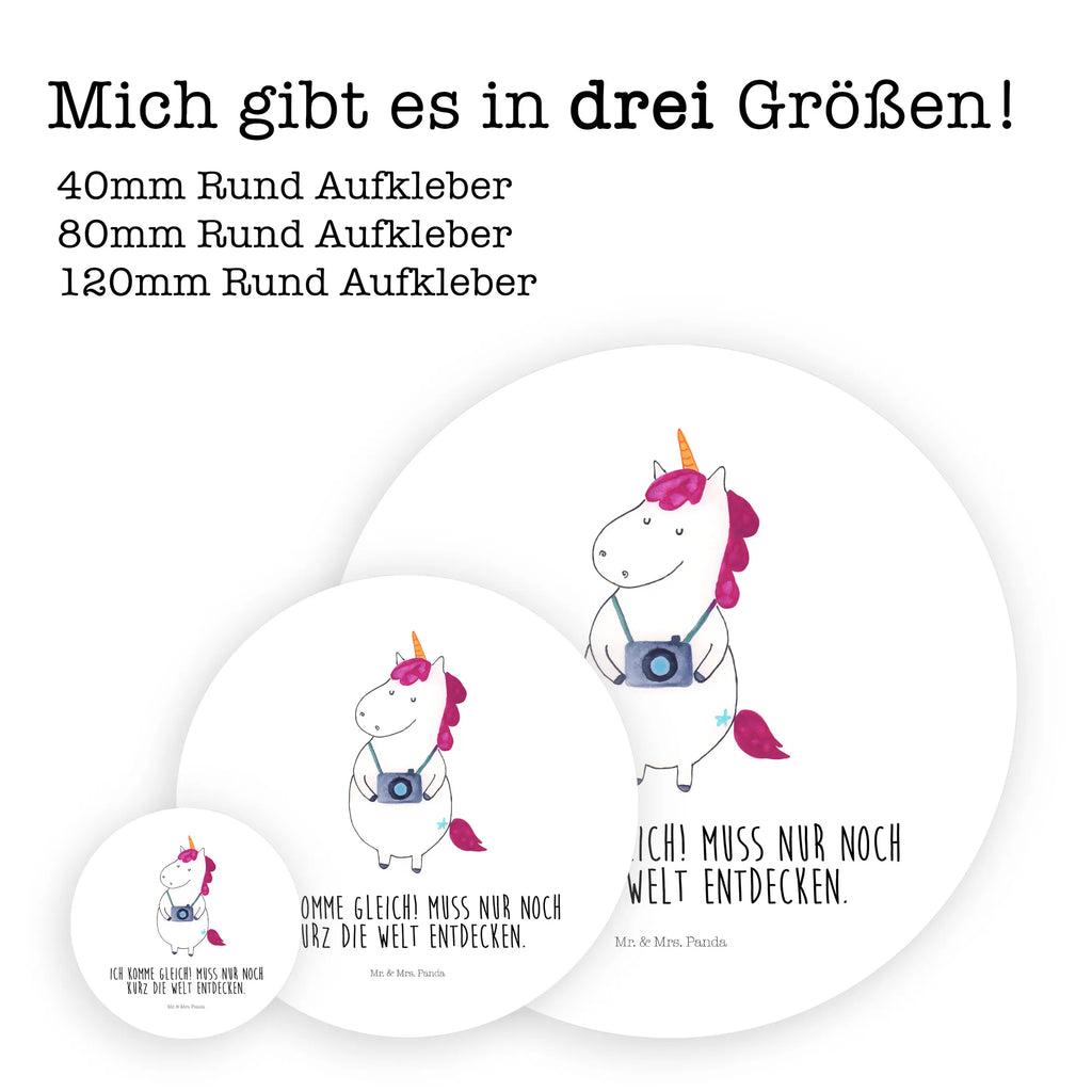 Rund Aufkleber Einhorn Fotograf Sticker, Aufkleber, Etikett, Einhorn, Einhörner, Einhorn Deko, Pegasus, Unicorn, Fotograf, Fotografie, Kamera, Reisen, Weltreise, Weltenbummler, Urlaub, Tourist, Kurztrip, Reise, Städtereise