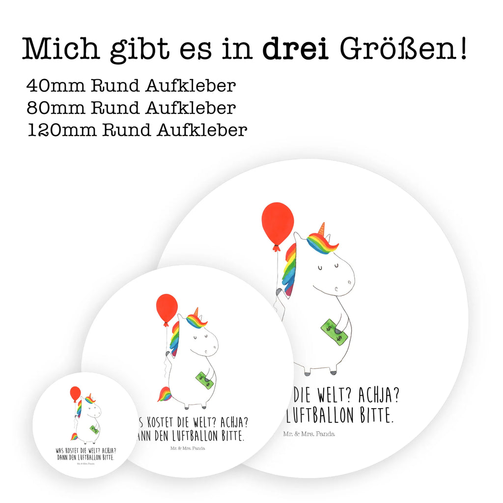 Rund Aufkleber Einhorn Luftballon Sticker, Aufkleber, Etikett, Einhorn, Einhörner, Einhorn Deko, Pegasus, Unicorn, Luftballon, Geld, Lebenslust, Freude, Geschenk, Freundin