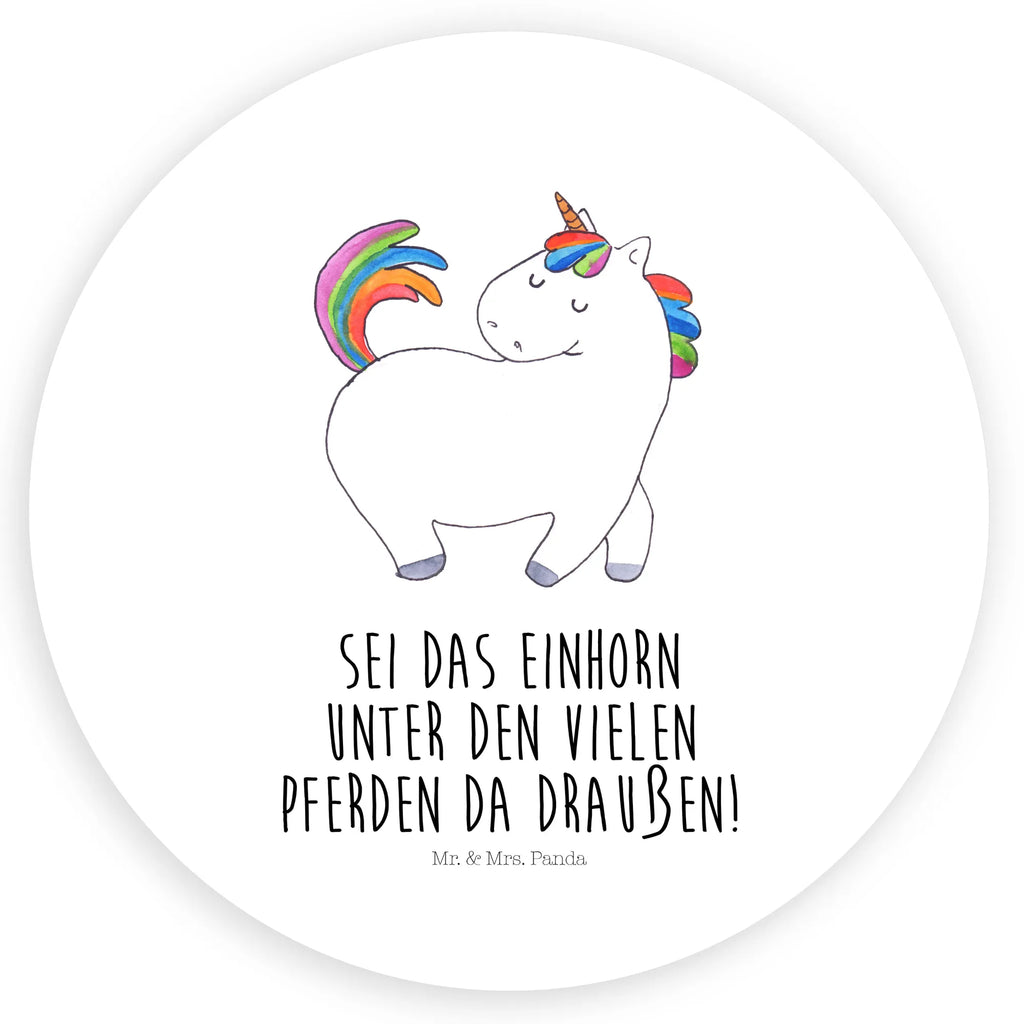 Rund Aufkleber Einhorn stolzierend Sticker, Aufkleber, Etikett, Einhorn, Einhörner, Einhorn Deko, Pegasus, Unicorn, stolz, anders, bunt, Pferd, Reiter, Reiten, Freundin, Geschenk