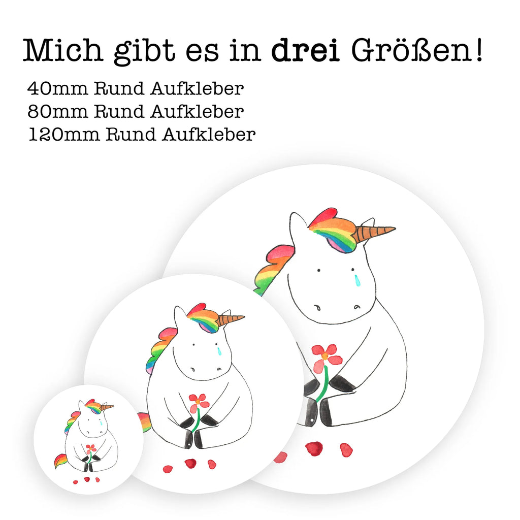 Rund Aufkleber Einhorn Traurig Sticker, Aufkleber, Etikett, Einhorn, Einhörner, Einhorn Deko, Pegasus, Unicorn, Glitzer, Trösten. Freundschaft, Freunde, Liebe, Trauer, Grußkarte, Blume