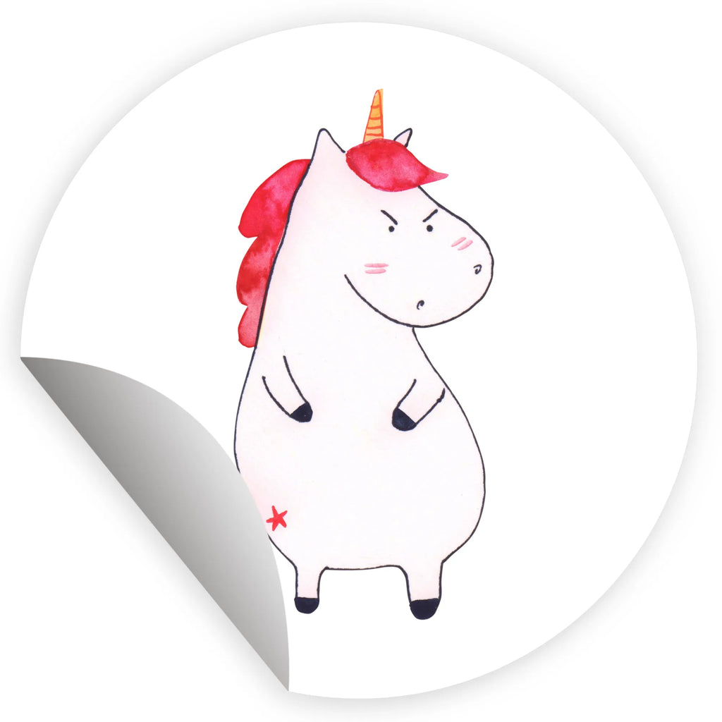 Rund Aufkleber Einhorn wütend Sticker, Aufkleber, Etikett, Einhorn, Einhörner, Einhorn Deko, Pegasus, Unicorn, Realität, Ansage, lustlos, nein, Büro, Arbeit, wütend, dumme Fragen, lustig, Spaß, Geschenk