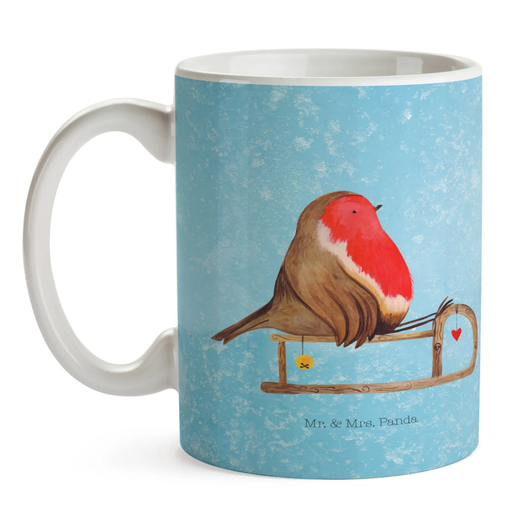 Tasse Rotkehlchen Schlitten Tasse, Kaffeetasse, Teetasse, Becher, Kaffeebecher, Teebecher, Keramiktasse, Porzellantasse, Büro Tasse, Geschenk Tasse, Tasse Sprüche, Tasse Motive, Kaffeetassen, Tasse bedrucken, Designer Tasse, Cappuccino Tassen, Schöne Teetassen, Winter, Weihnachten, Weihnachtsdeko, Nikolaus, Advent, Heiligabend, Wintermotiv, Schlitten, Vogel