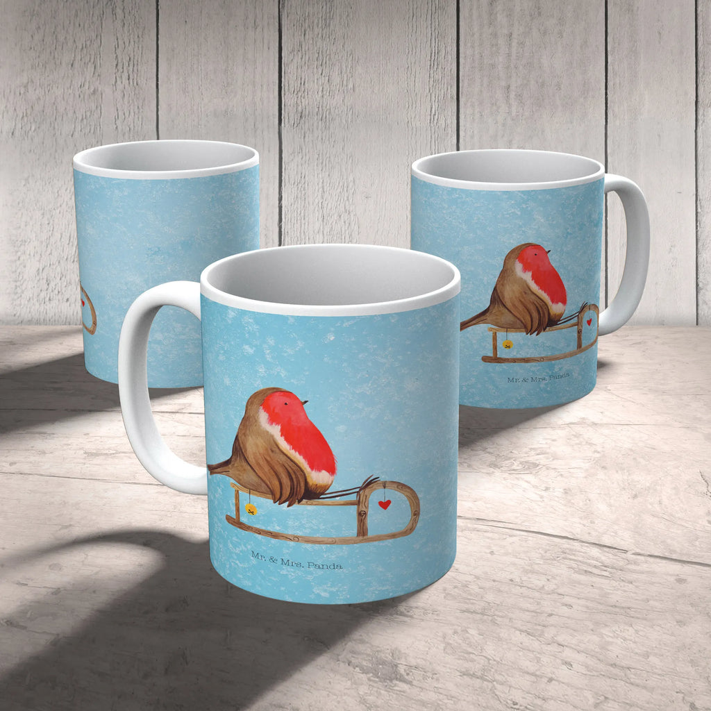 Tasse Rotkehlchen Schlitten Tasse, Kaffeetasse, Teetasse, Becher, Kaffeebecher, Teebecher, Keramiktasse, Porzellantasse, Büro Tasse, Geschenk Tasse, Tasse Sprüche, Tasse Motive, Kaffeetassen, Tasse bedrucken, Designer Tasse, Cappuccino Tassen, Schöne Teetassen, Winter, Weihnachten, Weihnachtsdeko, Nikolaus, Advent, Heiligabend, Wintermotiv, Schlitten, Vogel