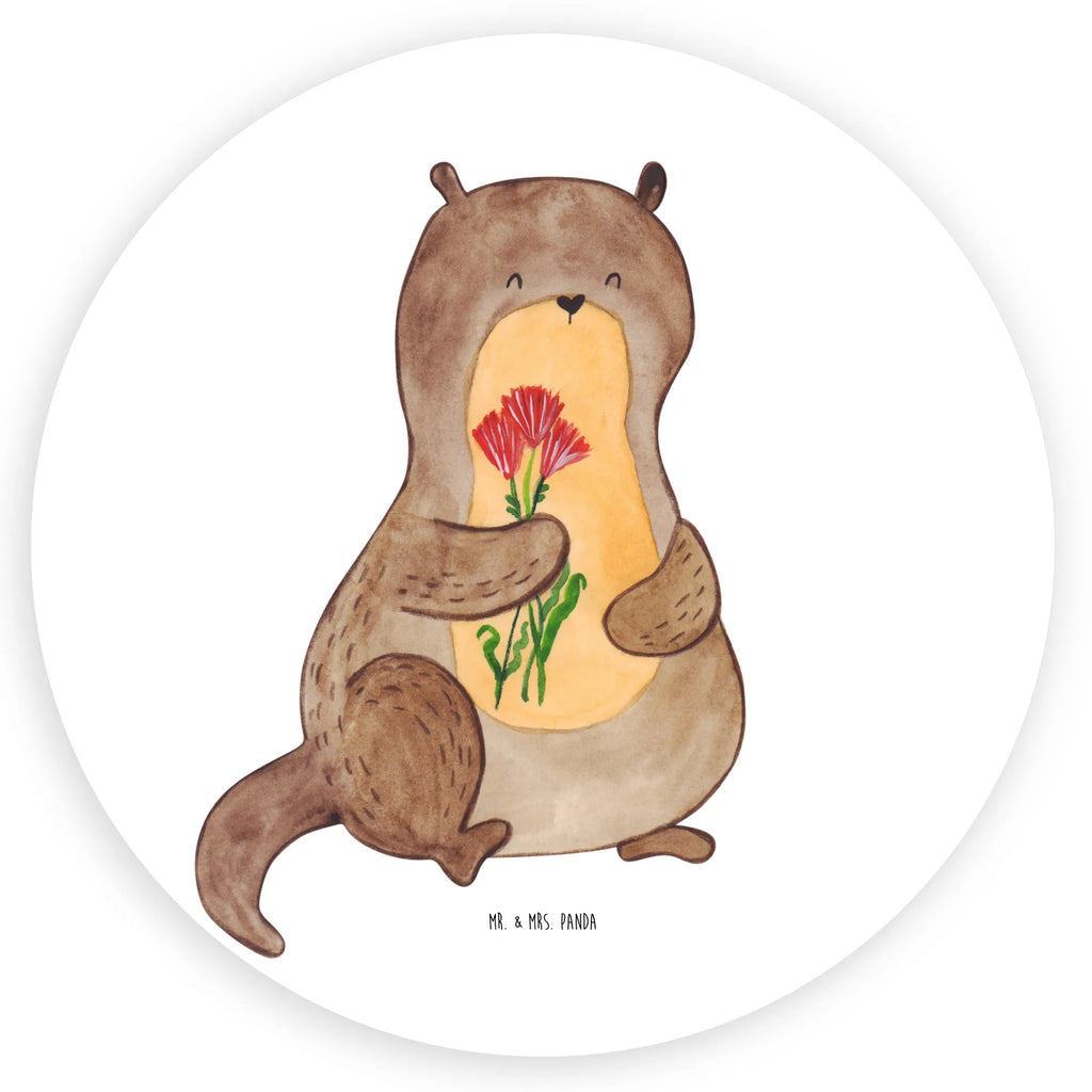 Rund Aufkleber Otter Blumenstrauß Sticker, Aufkleber, Etikett, Otter, Fischotter, Seeotter, Otter Seeotter See Otter