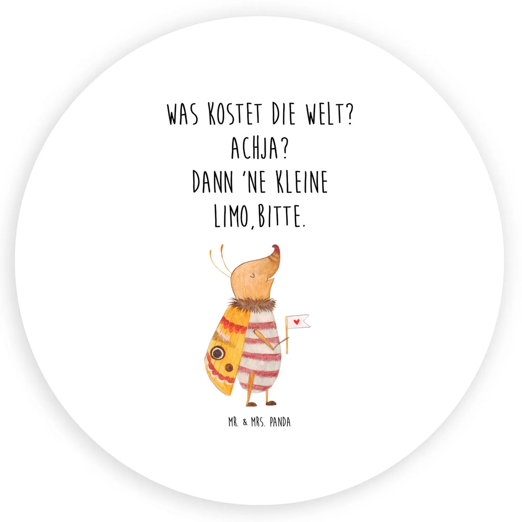 Rund Aufkleber Nachtfalter mit Fähnchen Sticker, Aufkleber, Etikett, Tiermotive, Gute Laune, lustige Sprüche, Tiere, Nachtfalter, Käfer, Spruch lustig, Spruch witzig, süß, niedlich, Küche Deko, Was kostet die Welt