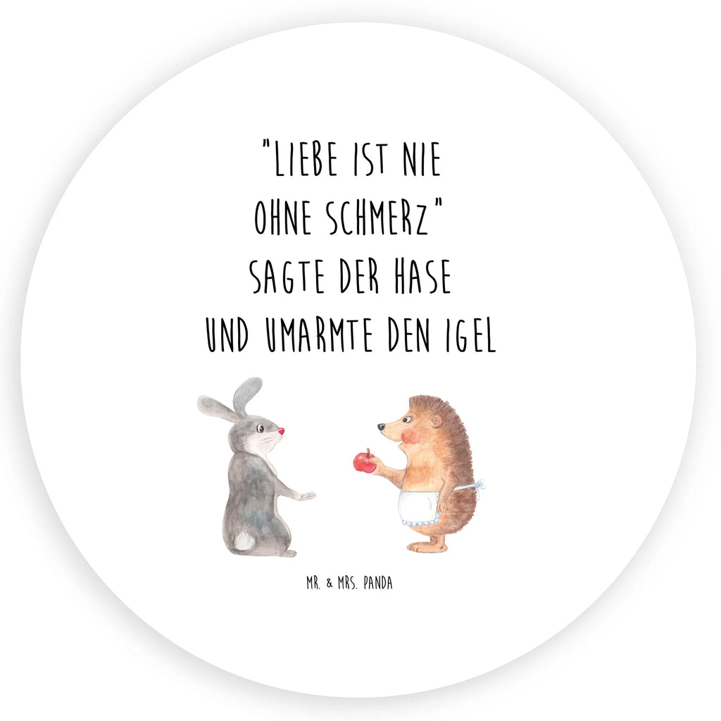 Rund Aufkleber Liebe ist nie ohne Schmerz Sticker, Aufkleber, Etikett, Tiermotive, Gute Laune, lustige Sprüche, Tiere, Igel und Hase, Igel, Hase, Liebe Spruch, Liebeskummer Geschenk, Herzschmerz, Trösten, Trennungsschmerz, Spruch romantisch