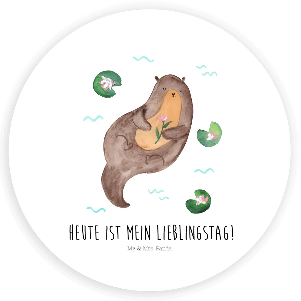 Rund Aufkleber Otter mit Seerose Sticker, Aufkleber, Etikett, Otter, Fischotter, Seeotter, Otter Seeotter See Otter