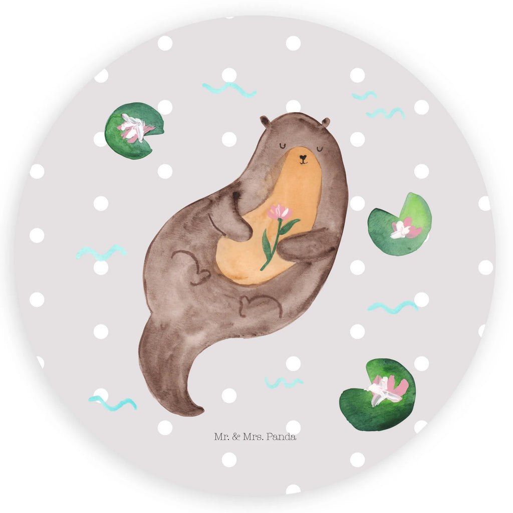 Rund Aufkleber Otter mit Seerose Sticker, Aufkleber, Etikett, Otter, Fischotter, Seeotter, Otter Seeotter See Otter