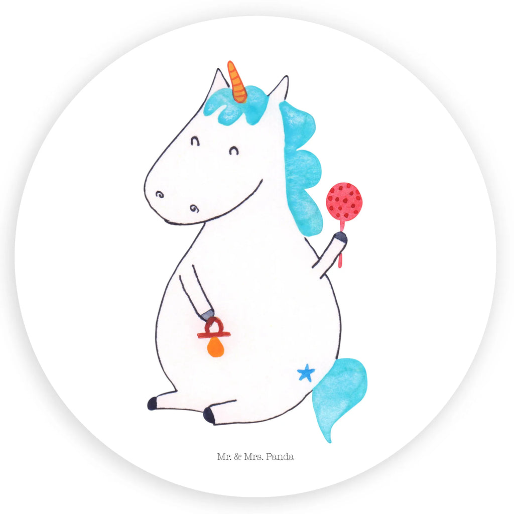 Rund Aufkleber Einhorn Baby Sticker, Aufkleber, Etikett, Einhorn, Einhörner, Einhorn Deko, Pegasus, Unicorn, Mutter, Geburt, Geburtstag, erstes Kind, Baby, Babyglück, Nachwuchs, Eltern, Party, Kind, Schnuller