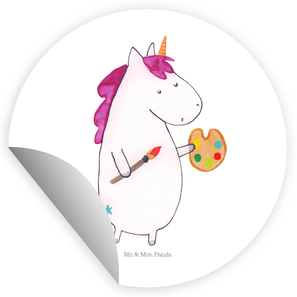 Rund Aufkleber Einhorn Künstler Sticker, Aufkleber, Etikett, Einhorn, Einhörner, Einhorn Deko, Pegasus, Unicorn, Englisch, Künstler, Artist, Malen, Zeichnen, Welt, Farbe, Stift, Pinsel, Geschenk, Maler