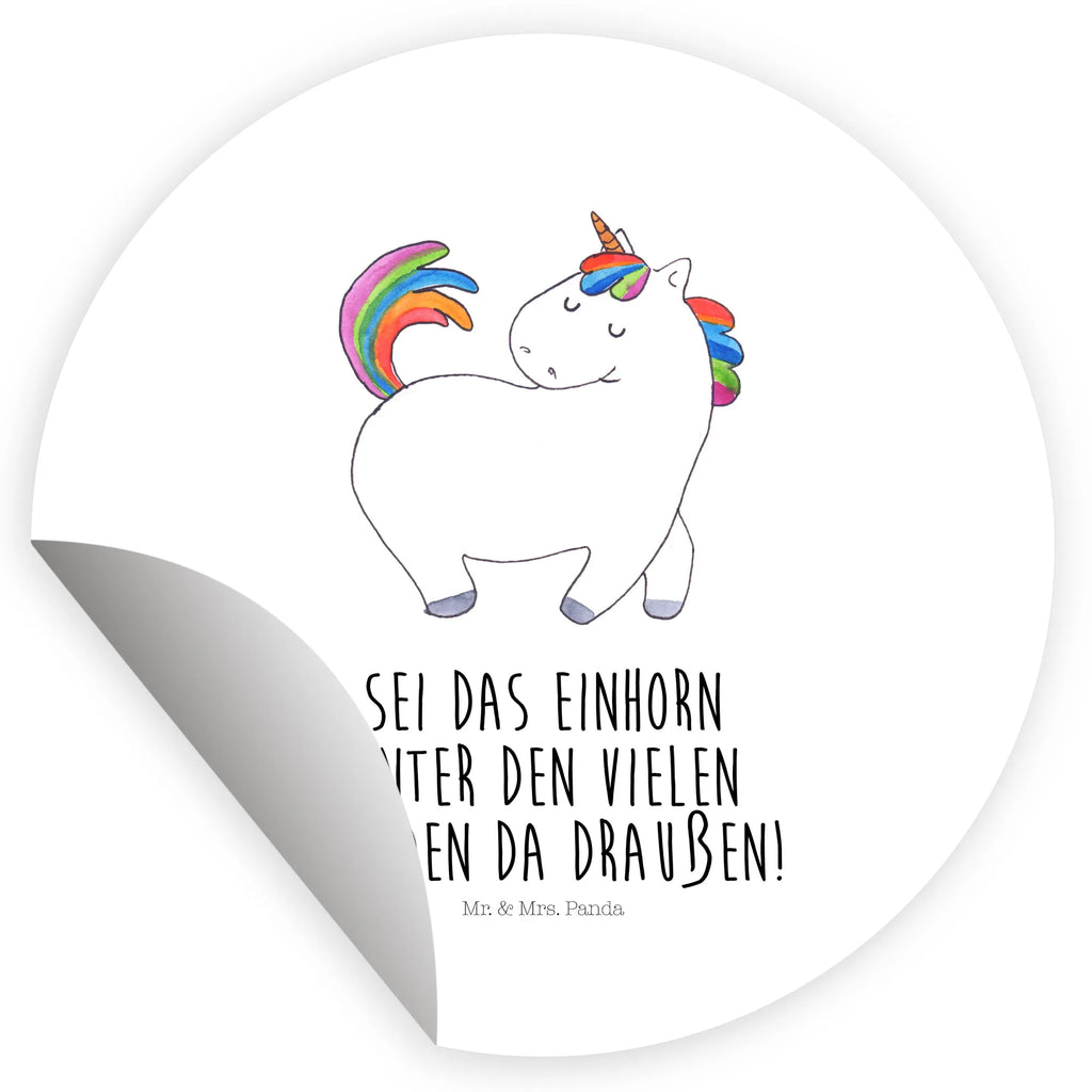 Rund Aufkleber Einhorn stolzierend Sticker, Aufkleber, Etikett, Einhorn, Einhörner, Einhorn Deko, Pegasus, Unicorn, stolz, anders, bunt, Pferd, Reiter, Reiten, Freundin, Geschenk