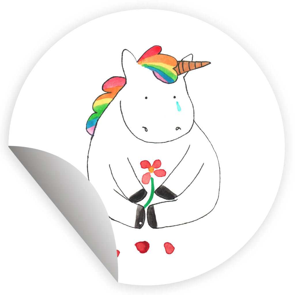 Rund Aufkleber Einhorn Traurig Sticker, Aufkleber, Etikett, Einhorn, Einhörner, Einhorn Deko, Pegasus, Unicorn, Glitzer, Trösten. Freundschaft, Freunde, Liebe, Trauer, Grußkarte, Blume