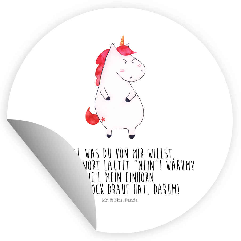 Rund Aufkleber Einhorn wütend Sticker, Aufkleber, Etikett, Einhorn, Einhörner, Einhorn Deko, Pegasus, Unicorn, Realität, Ansage, lustlos, nein, Büro, Arbeit, wütend, dumme Fragen, lustig, Spaß, Geschenk