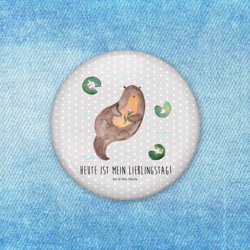 Button Otter mit Seerose 50mm Button, Button, Pin, Anstecknadel, Otter, Fischotter, Seeotter, Otter Seeotter See Otter