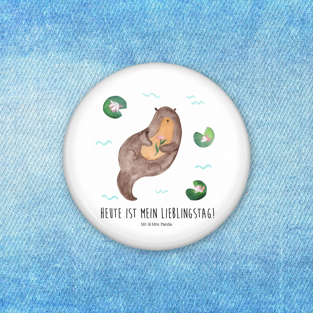 Button Otter mit Seerose 50mm Button, Button, Pin, Anstecknadel, Otter, Fischotter, Seeotter, Otter Seeotter See Otter