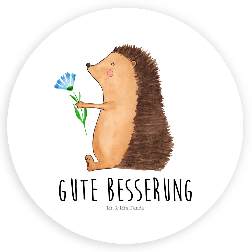 Rund Aufkleber Igel mit Blume Sticker, Aufkleber, Etikett, Tiermotive, Gute Laune, lustige Sprüche, Tiere, Igel, Gute Besserung, Genesungswünsche, Krankheit, Krankenhaus, krank, Besuch