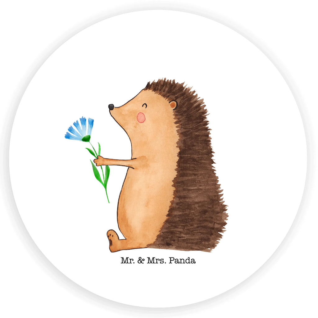 Rund Aufkleber Igel mit Blume Sticker, Aufkleber, Etikett, Tiermotive, Gute Laune, lustige Sprüche, Tiere, Igel, Gute Besserung, Genesungswünsche, Krankheit, Krankenhaus, krank, Besuch