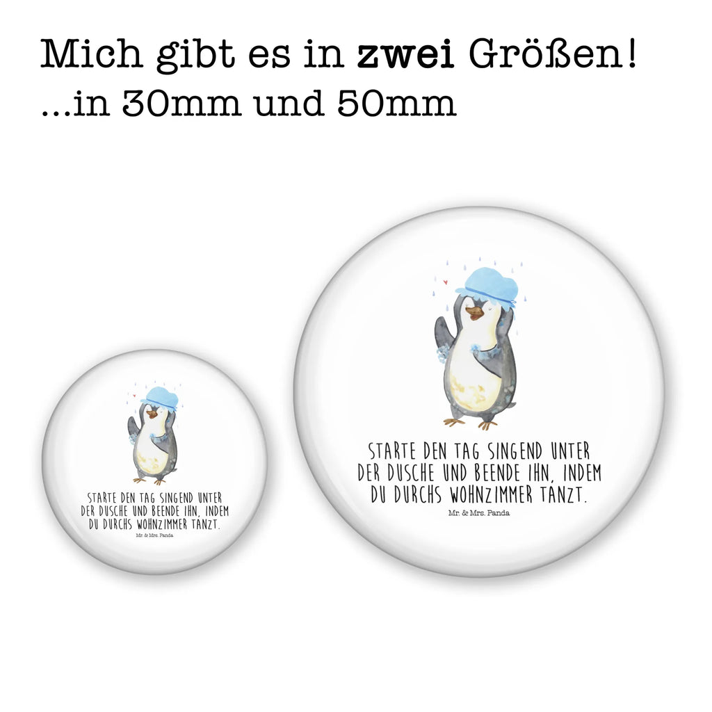 Button Pinguin duscht 50mm Button, Button, Pin, Anstecknadel, Pinguin, Pinguine, Dusche, duschen, Lebensmotto, Motivation, Neustart, Neuanfang, glücklich sein