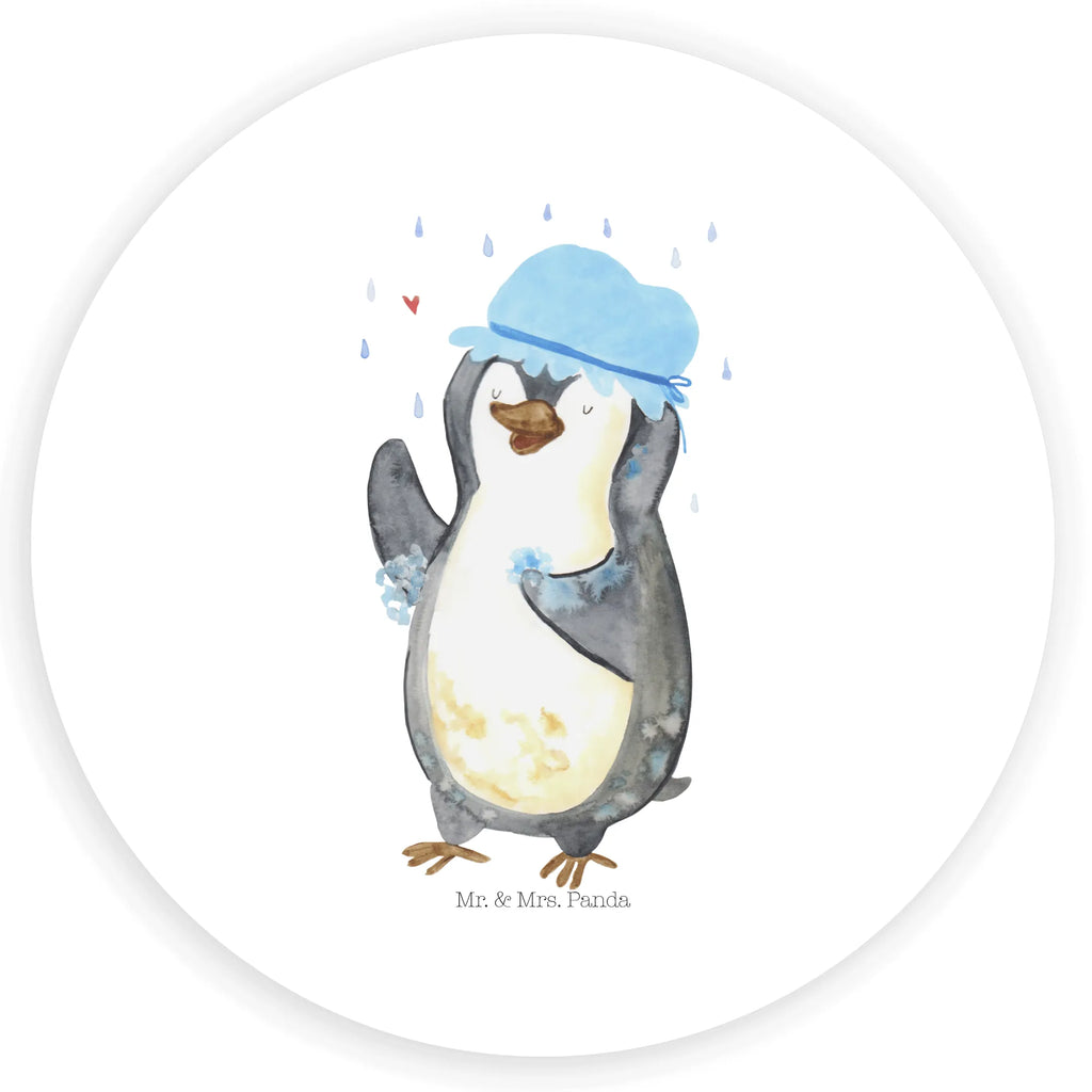 Rund Aufkleber Pinguin duscht Sticker, Aufkleber, Etikett, Pinguin, Pinguine, Dusche, duschen, Lebensmotto, Motivation, Neustart, Neuanfang, glücklich sein