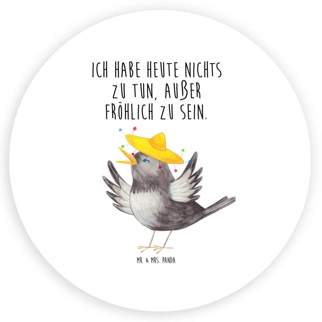 Rund Aufkleber Rabe mit Sombrero Sticker, Aufkleber, Etikett, Tiermotive, Gute Laune, lustige Sprüche, Tiere, Rabe, Vogel, Vögel, Spruch positiv, fröhlich sein, glücklich sein, Glück Spruch, froh, Elster, Motivation